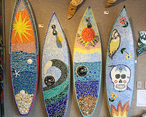 Mosaic Surfboard Showers and Wall Art