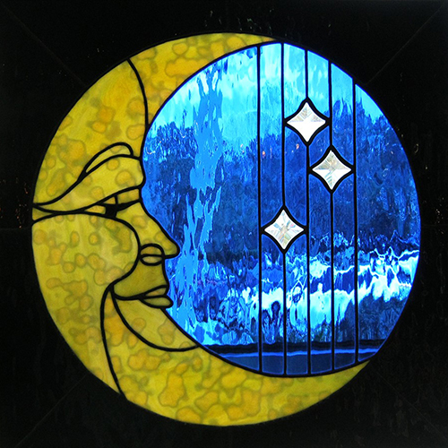 moon and starts stained glass